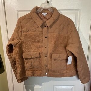 NWT Time and Tru Women’s Mixed Media Cropped Brown Shacket